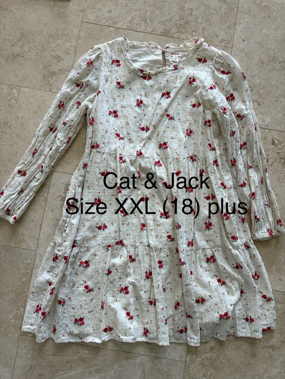 Cat & Jack Cream Dress with Red Floral Print